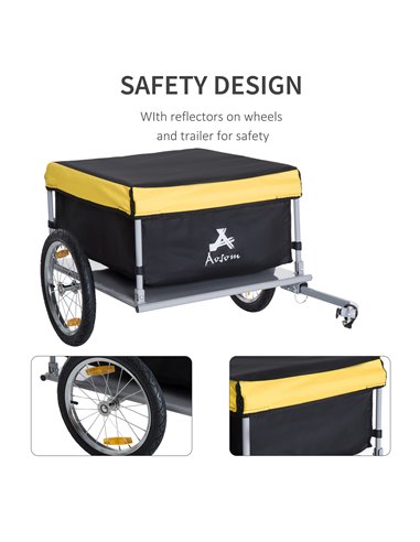 HOMCOM Steel Frame Bike Cargo Trailer Storage Cart and Luggage Trailer with Hitch Yellow 5664-0005Y
