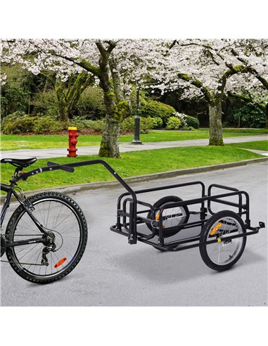 HOMCOM Bike Cargo Trailer Bicycle Cargo Storage Cart w/ Hitch Cycling Camping Luggage Storage Carrier Transport Steel Black B71-