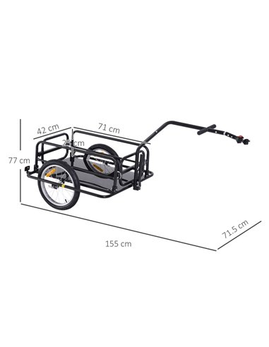 HOMCOM Bike Cargo Trailer Bicycle Cargo Storage Cart w/ Hitch Cycling Camping Luggage Storage Carrier Transport Steel Black B71-