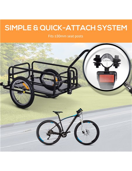 HOMCOM Bike Cargo Trailer Bicycle Cargo Storage Cart w/ Hitch Cycling Camping Luggage Storage Carrier Transport Steel Black B71- - pic 93614 | FastDaddyshop