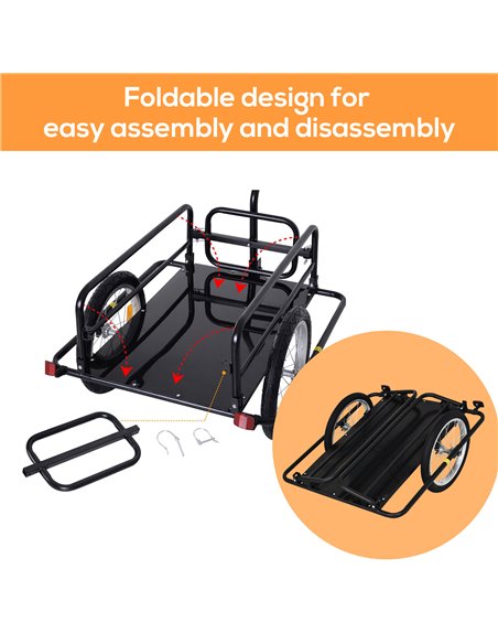 HOMCOM Bike Cargo Trailer Bicycle Cargo Storage Cart w/ Hitch Cycling Camping Luggage Storage Carrier Transport Steel Black B71- - pic 93615 | FastDaddyshop