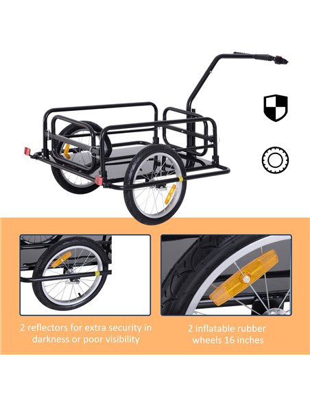 HOMCOM Bike Cargo Trailer Bicycle Cargo Storage Cart w/ Hitch Cycling Camping Luggage Storage Carrier Transport Steel Black B71- - pic 93616 | FastDaddyshop