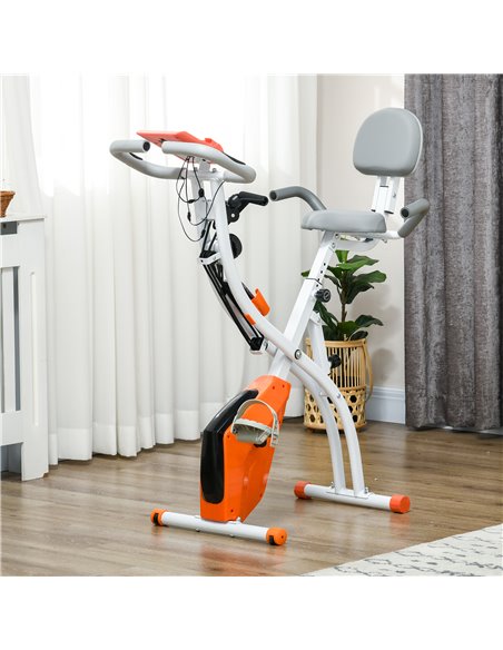 HOMCOM 2-in-1 Upright Exercise Bike Stationary Foldable Magnetic Recumbent Cycling with Arm Resistance Bands Orange A90-196OG - pic 93630 | FastDaddyshop