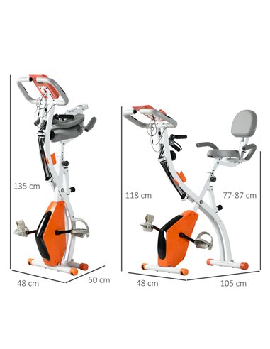 HOMCOM 2-in-1 Upright Exercise Bike Stationary Foldable Magnetic Recumbent Cycling with Arm Resistance Bands Orange A90-196OG