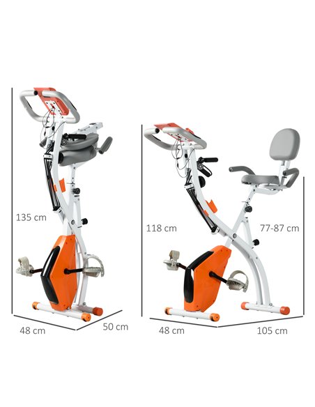 HOMCOM 2-in-1 Upright Exercise Bike Stationary Foldable Magnetic Recumbent Cycling with Arm Resistance Bands Orange A90-196OG - pic 93631 | FastDaddyshop