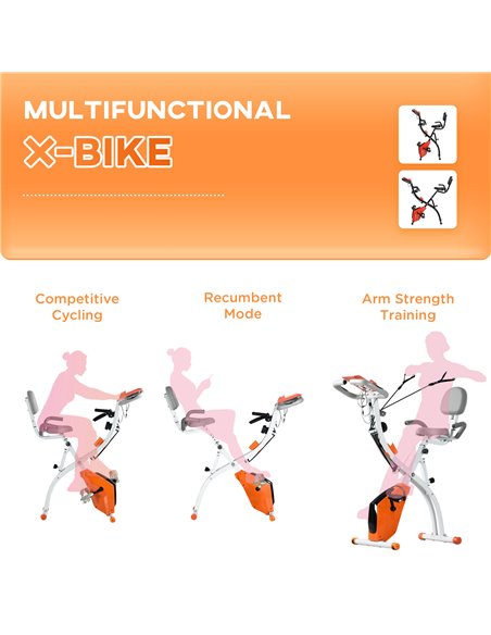 HOMCOM 2-in-1 Upright Exercise Bike Stationary Foldable Magnetic Recumbent Cycling with Arm Resistance Bands Orange A90-196OG - pic 93635 | FastDaddyshop