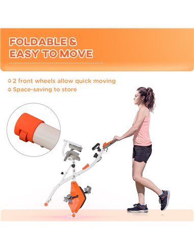 HOMCOM 2-in-1 Upright Exercise Bike Stationary Foldable Magnetic Recumbent Cycling with Arm Resistance Bands Orange A90-196OG