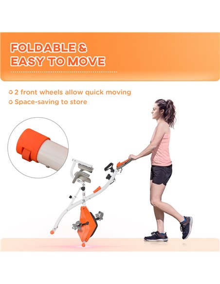 HOMCOM 2-in-1 Upright Exercise Bike Stationary Foldable Magnetic Recumbent Cycling with Arm Resistance Bands Orange A90-196OG - pic 93636 | FastDaddyshop