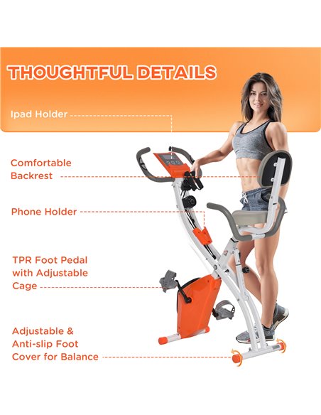 HOMCOM 2-in-1 Upright Exercise Bike Stationary Foldable Magnetic Recumbent Cycling with Arm Resistance Bands Orange A90-196OG - pic 93637 | FastDaddyshop