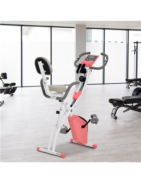 HOMCOM 2-in-1 Upright Exercise Bike Stationary Foldable Magnetic Recumbent Cycling with Arm Resistance Bands Pink A90-196PK - pic 93639 | FastDaddyshop