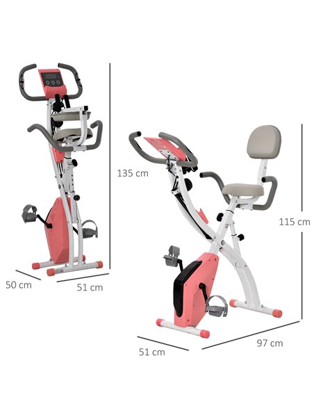 HOMCOM 2-in-1 Upright Exercise Bike Stationary Foldable Magnetic Recumbent Cycling with Arm Resistance Bands Pink A90-196PK - pic 93640 | FastDaddyshop