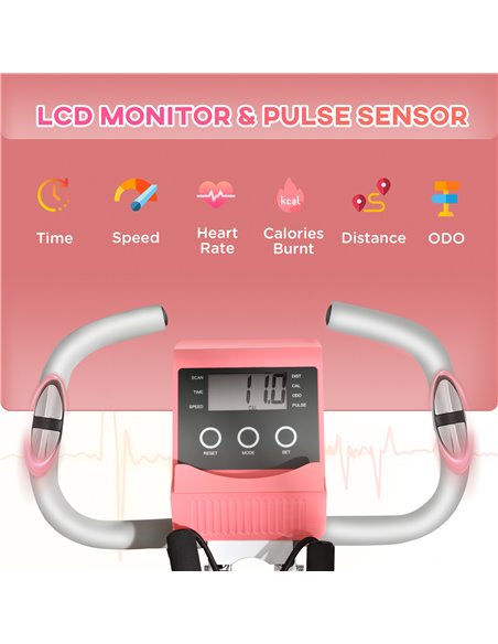 HOMCOM 2-in-1 Upright Exercise Bike Stationary Foldable Magnetic Recumbent Cycling with Arm Resistance Bands Pink A90-196PK - pic 93641 | FastDaddyshop