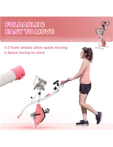 HOMCOM 2-in-1 Upright Exercise Bike Stationary Foldable Magnetic Recumbent Cycling with Arm Resistance Bands Pink A90-196PK