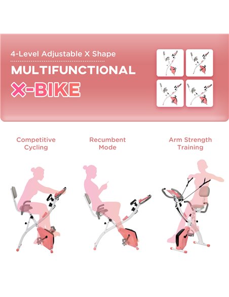 HOMCOM 2-in-1 Upright Exercise Bike Stationary Foldable Magnetic Recumbent Cycling with Arm Resistance Bands Pink A90-196PK - pic 93645 | FastDaddyshop