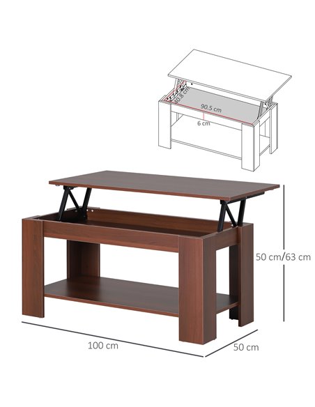 HOMCOM Modern Lift Up Top Coffee Table Desk Hidden Storage Bottom Shelf  100W x 50D x 63H cm - pic 9365 | FastDaddyshop