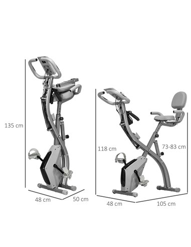 HOMCOM 2-in-1 Foldable Exercise Bike Recumbent Stationary Bike 8-Level Adjustable Magnetic Resistance with Pulse Sensor LCD Disp