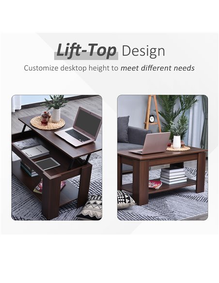 HOMCOM Modern Lift Up Top Coffee Table Desk Hidden Storage Bottom Shelf  100W x 50D x 63H cm - pic 9367 | FastDaddyshop