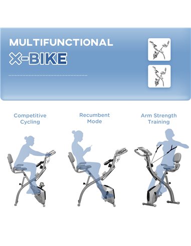 HOMCOM 2-in-1 Foldable Exercise Bike Recumbent Stationary Bike 8-Level Adjustable Magnetic Resistance with Pulse Sensor LCD Disp