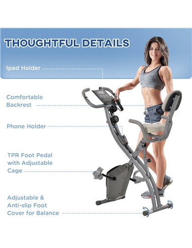 HOMCOM 2-in-1 Foldable Exercise Bike Recumbent Stationary Bike 8-Level Adjustable Magnetic Resistance with Pulse Sensor LCD Disp