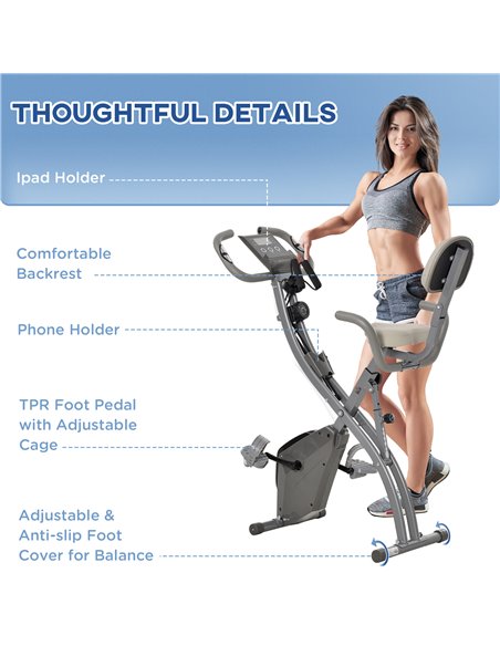 HOMCOM 2-in-1 Foldable Exercise Bike Recumbent Stationary Bike 8-Level Adjustable Magnetic Resistance with Pulse Sensor LCD Disp - pic 93673 | FastDaddyshop