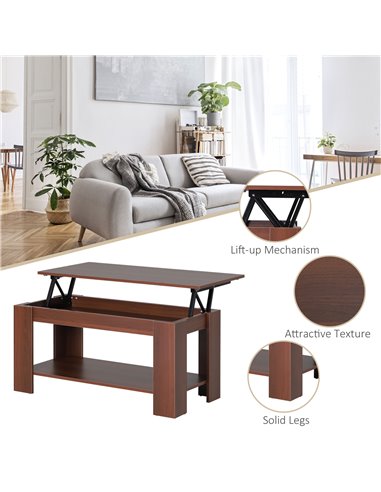 HOMCOM Modern Lift Up Top Coffee Table Desk Hidden Storage Bottom Shelf  100W x 50D x 63H cm