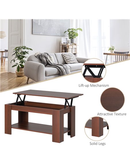 HOMCOM Modern Lift Up Top Coffee Table Desk Hidden Storage Bottom Shelf  100W x 50D x 63H cm - pic 9368 | FastDaddyshop