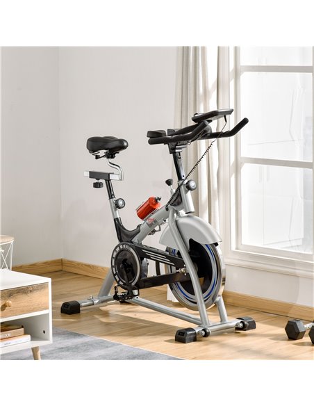 HOMCOM Indoor Cycling Exercise Bike Quiet Drive Fitness Stationary, 15KG Flywheel Cardio Workout Bicycle, Adjustable Seat, LCD M - pic 93684 | FastDaddyshop