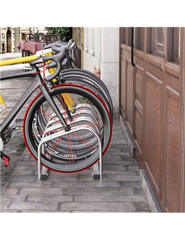 HOMCOM Bicycle Parking Stand, Floor or Wall Mounted Bike Rack, Cycle Storage with Locking Feature, 4 Racks, Silver AA0-024V01SR