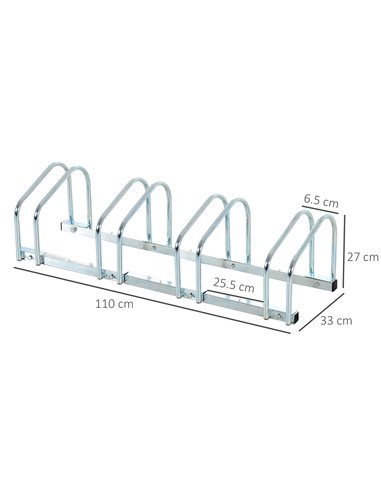 HOMCOM Bicycle Parking Stand, Floor or Wall Mounted Bike Rack, Cycle Storage with Locking Feature, 4 Racks, Silver AA0-024V01SR