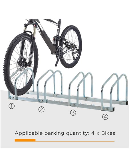 HOMCOM Bicycle Parking Stand, Floor or Wall Mounted Bike Rack, Cycle Storage with Locking Feature, 4 Racks, Silver AA0-024V01SR - pic 93695 | FastDaddyshop