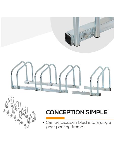 HOMCOM Bicycle Parking Stand, Floor or Wall Mounted Bike Rack, Cycle Storage with Locking Feature, 4 Racks, Silver AA0-024V01SR - pic 93696 | FastDaddyshop