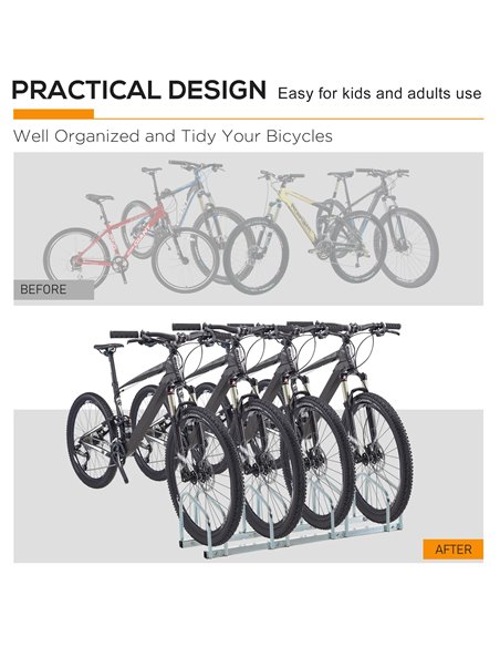 HOMCOM Bicycle Parking Stand, Floor or Wall Mounted Bike Rack, Cycle Storage with Locking Feature, 4 Racks, Silver AA0-024V01SR - pic 93698 | FastDaddyshop