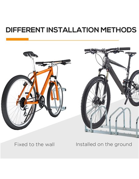 HOMCOM Bicycle Parking Stand, Floor or Wall Mounted Bike Rack, Cycle Storage with Locking Feature, 4 Racks, Silver AA0-024V01SR - pic 93700 | FastDaddyshop