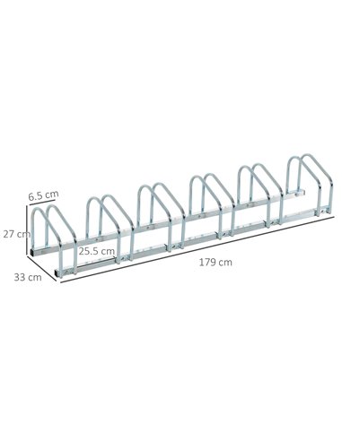 HOMCOM Bike Stand Parking Rack Floor or Wall Mount Bicycle Cycle Storage Locking Stand 179L x 33W x 27H (6 Racks, Silver) AA0-02