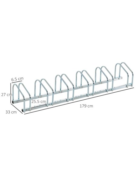 HOMCOM Bike Stand Parking Rack Floor or Wall Mount Bicycle Cycle Storage Locking Stand 179L x 33W x 27H (6 Racks, Silver) AA0-02 - pic 93703 | FastDaddyshop