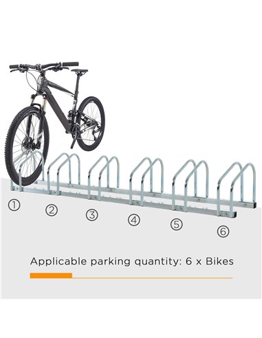 HOMCOM Bike Stand Parking Rack Floor or Wall Mount Bicycle Cycle Storage Locking Stand 179L x 33W x 27H (6 Racks, Silver) AA0-02