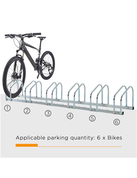 HOMCOM Bike Stand Parking Rack Floor or Wall Mount Bicycle Cycle Storage Locking Stand 179L x 33W x 27H (6 Racks, Silver) AA0-02 - pic 93704 | FastDaddyshop