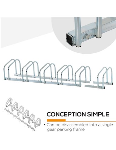 HOMCOM Bike Stand Parking Rack Floor or Wall Mount Bicycle Cycle Storage Locking Stand 179L x 33W x 27H (6 Racks, Silver) AA0-02