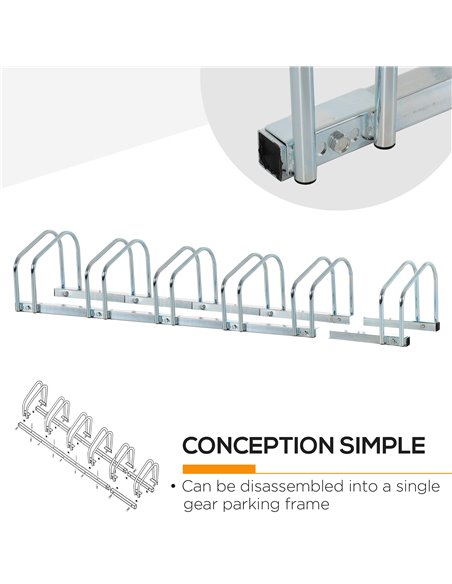 HOMCOM Bike Stand Parking Rack Floor or Wall Mount Bicycle Cycle Storage Locking Stand 179L x 33W x 27H (6 Racks, Silver) AA0-02 - pic 93705 | FastDaddyshop