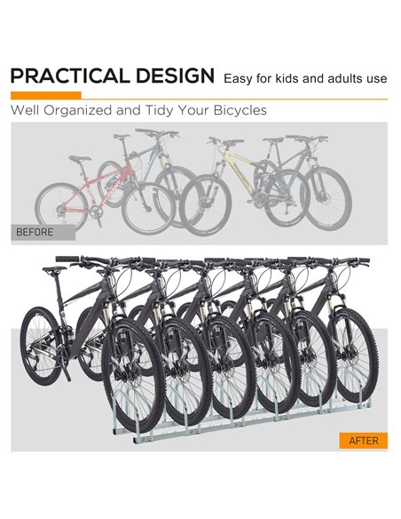 HOMCOM Bike Stand Parking Rack Floor or Wall Mount Bicycle Cycle Storage Locking Stand 179L x 33W x 27H (6 Racks, Silver) AA0-02 - pic 93707 | FastDaddyshop