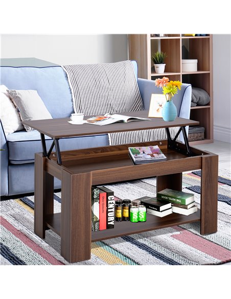 HOMCOM Modern Lift Up Top Coffee Table Desk Hidden Storage Bottom Shelf  100W x 50D x 63H cm - pic 9371 | FastDaddyshop