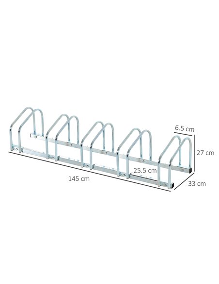HOMCOM Bike Stand Parking Rack Floor or Wall Mount Bicycle Cycle Storage Locking Stand (5 Racks, Silver) AA0-025V01SR - pic 93712 | FastDaddyshop