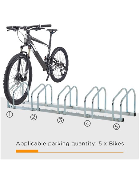 HOMCOM Bike Stand Parking Rack Floor or Wall Mount Bicycle Cycle Storage Locking Stand (5 Racks, Silver) AA0-025V01SR - pic 93713 | FastDaddyshop