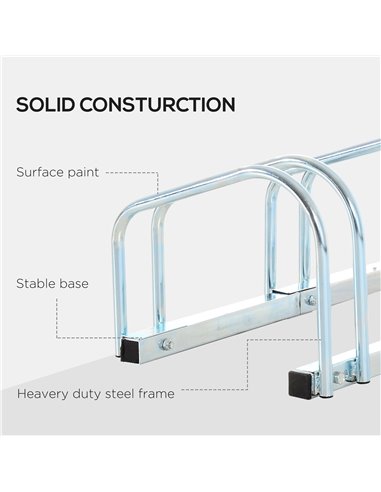 HOMCOM Bike Stand Parking Rack Floor or Wall Mount Bicycle Cycle Storage Locking Stand (5 Racks, Silver) AA0-025V01SR