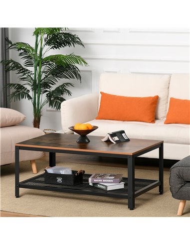 HOMCOM Coffee Table Industrial Site table Living Room Storage Shelf Metal Frame Two-tone Modern Organiser