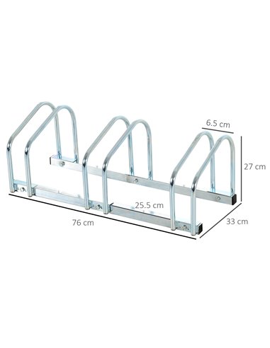 HOMCOM Bicycle Parking Stand for 3 Bikes, Floor or Wall Mount, Cycle Storage Locking Rack, Silver AA0-023V01SR