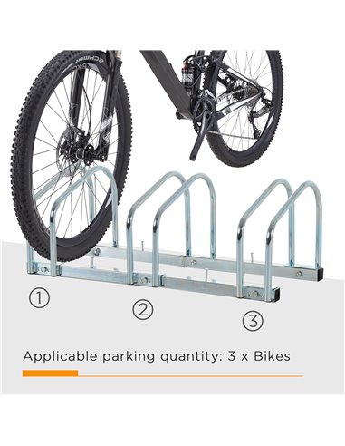 HOMCOM Bicycle Parking Stand for 3 Bikes, Floor or Wall Mount, Cycle Storage Locking Rack, Silver AA0-023V01SR