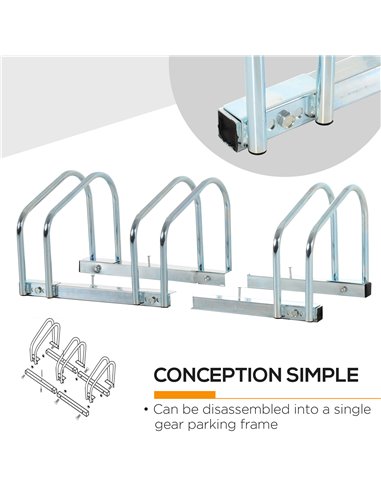 HOMCOM Bicycle Parking Stand for 3 Bikes, Floor or Wall Mount, Cycle Storage Locking Rack, Silver AA0-023V01SR