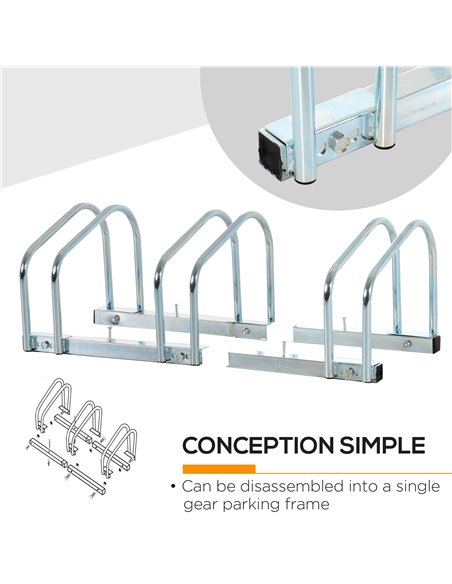 HOMCOM Bicycle Parking Stand for 3 Bikes, Floor or Wall Mount, Cycle Storage Locking Rack, Silver AA0-023V01SR - pic 93732 | FastDaddyshop
