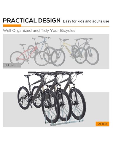 HOMCOM Bicycle Parking Stand for 3 Bikes, Floor or Wall Mount, Cycle Storage Locking Rack, Silver AA0-023V01SR